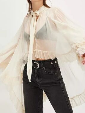 Free People Full Long Sleeves Frill Top.  Tunic. Retail Price $148.